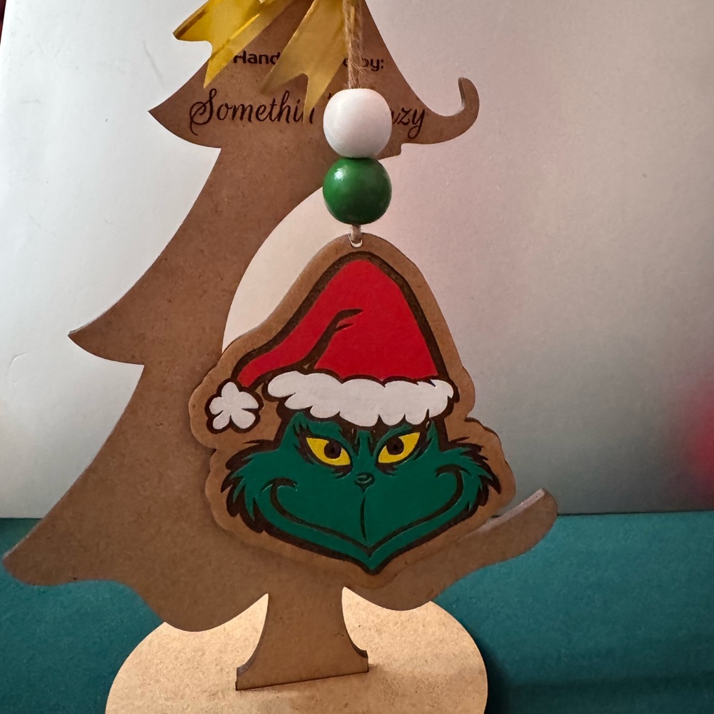 Handmade & Hand painted wood Grinch Ornament